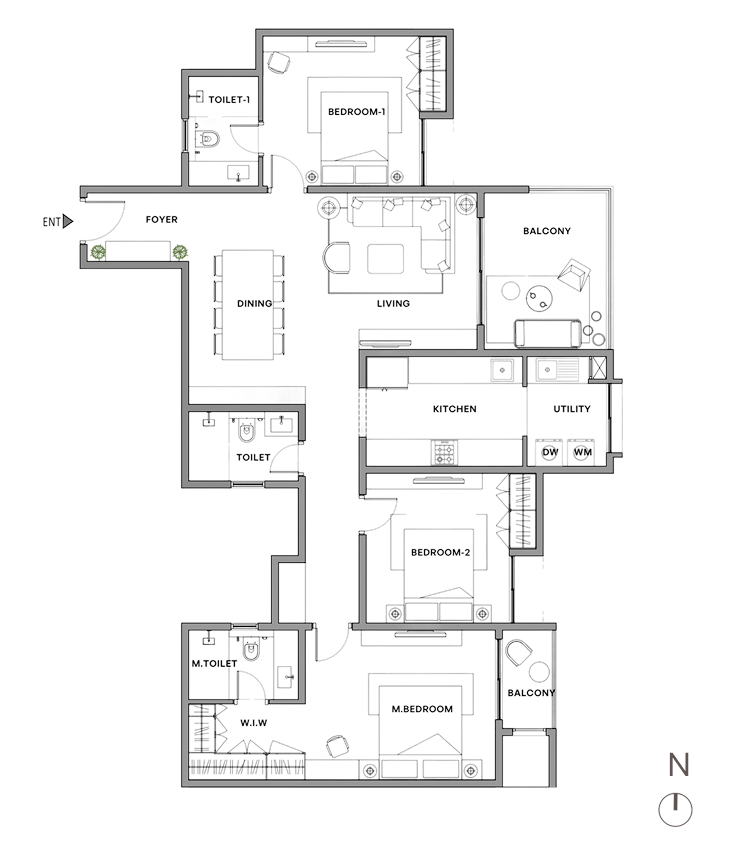 3 BHK Type B Floor Plan